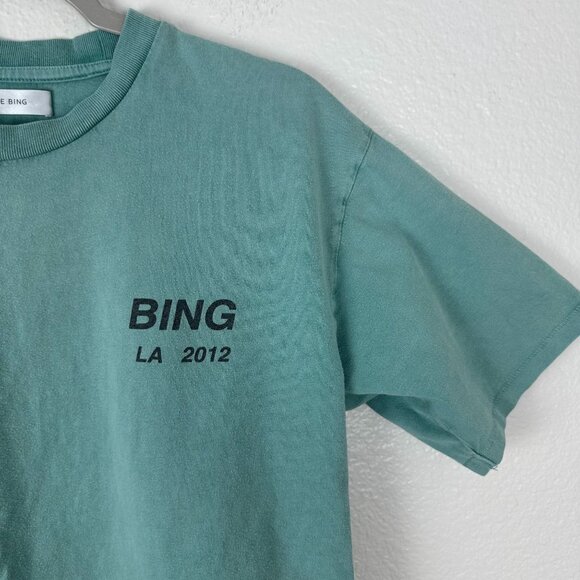 Anine Bing La Logo Tee S Green Short Sleeve Crew Neck Cotton Summer Casual - Picture 2 of 9